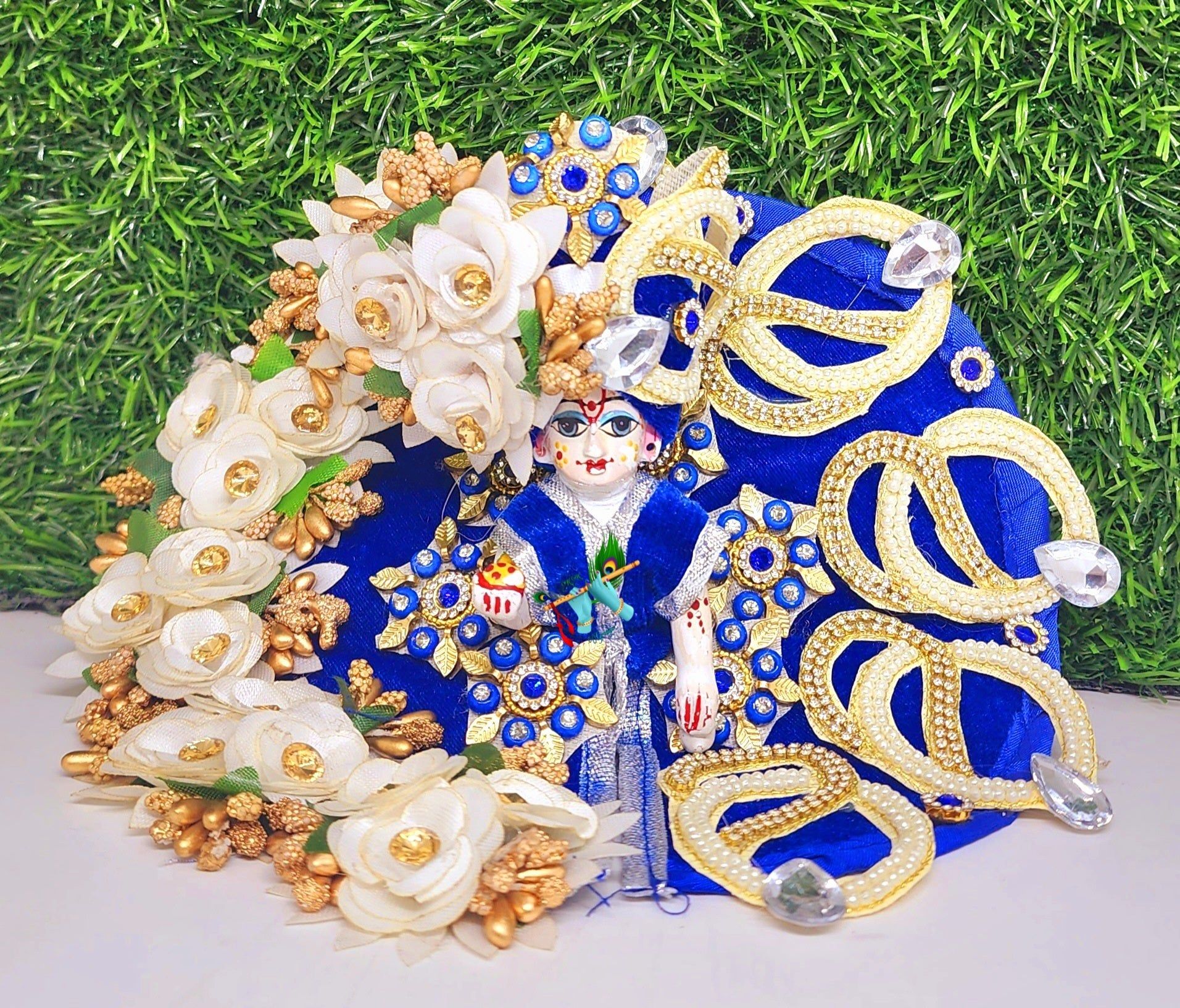 blue heavy dress for kanha ji with pagdi-2
