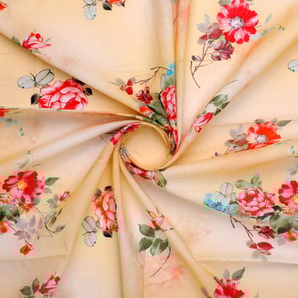 Light Yellow Floral Pure Cotton Printed Fabric Material