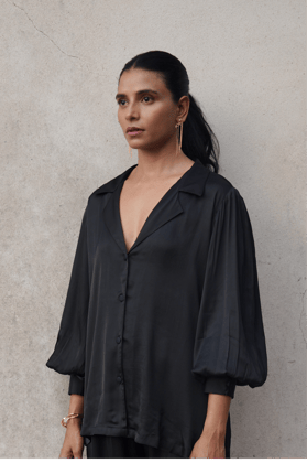 Midnight Black Lounge Shirt-XS