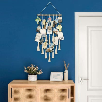 Hanging Photo Display Macrame Wall Hanging Pictures Organizer.