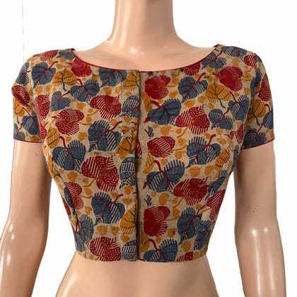Kalamkari  Cotton  Boat neck Blouse with Short Sleeves,  Multicolor,  BK1248-S