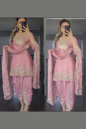Pink  Color Heavy Dhoti Patiyala Suit for wedding.-XS [34]