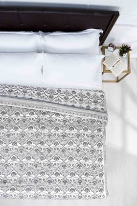 Gul Jaal Cotton Muslin Quilt-Double - 90 x 108 in / Grey / Grey
