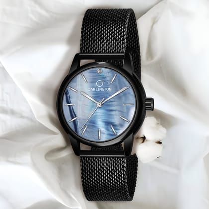 Carlington Elite Ladies Self Adjustable Mesh Strap Water Resistant Analog Watch - For Women CT2010 Black