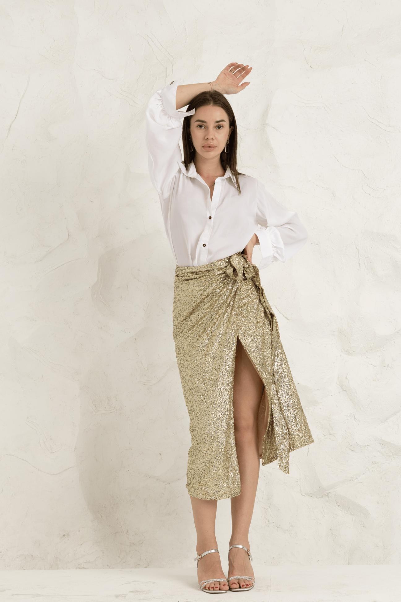 Golden Sequin Wave Skirt-XXS