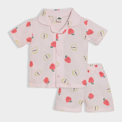 Fruits Pomme Printed Shirt & Shorts Set-6-9 M / Pink