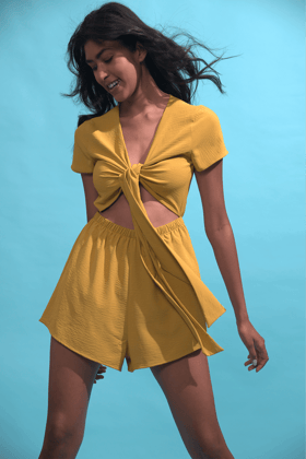 Knotted Playsuit-M / Yellow