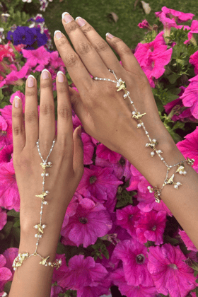 GOLD BIRD SILVER CHAIN HATHPHOOL (PAIR)