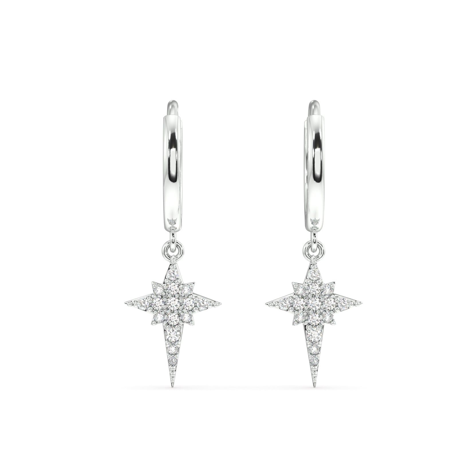 Elongated Star hoop pair-Rhodium