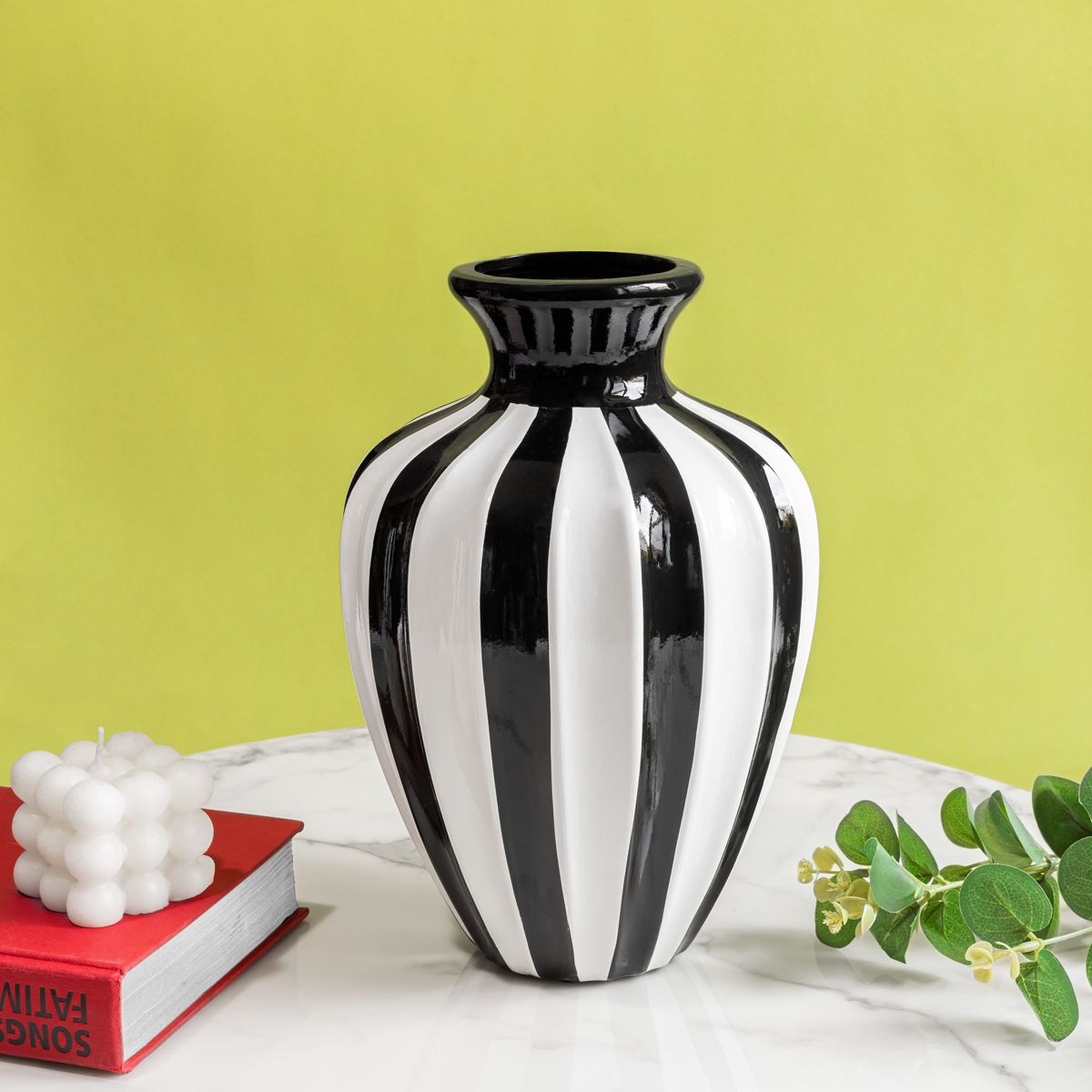 Night and Day Decorative Ceramic Vase And Showpiece - Medium-Height - 12 Inches & Width - 7 Inches / Ceramic / Available