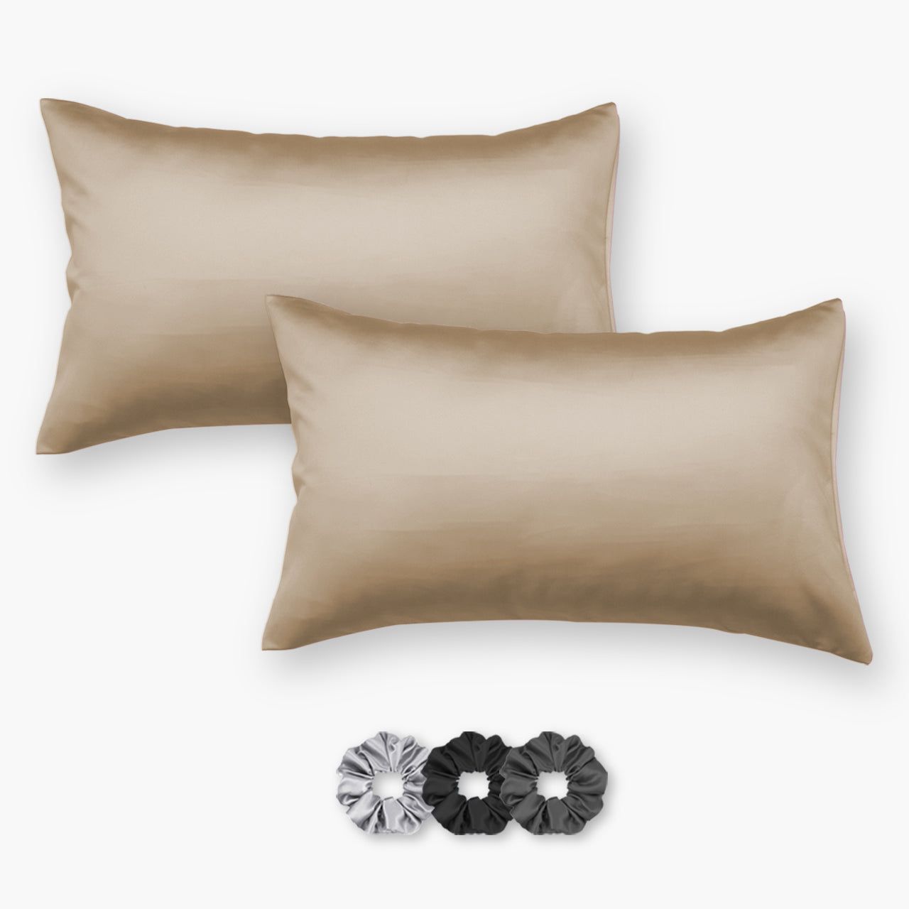Beige Satin Pillow Covers - Set of 2 (With 3 Free Scrunchies)-16 X 24 inch - Small