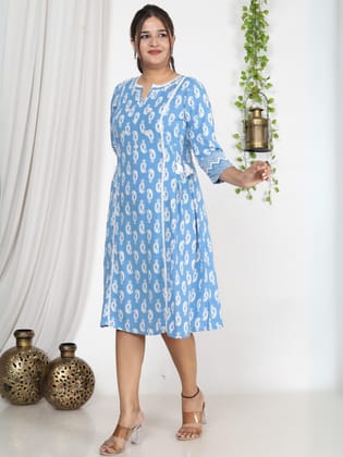Light Blue Paisley Print Dress-42