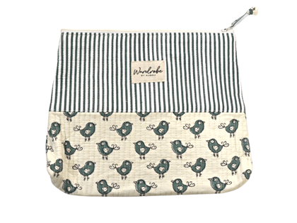 Grey Birds Printed Utility Large Pouch