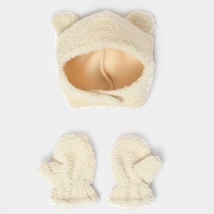Misty German Teddy Fur Cap and Mittens Set-6-12 M / Cream