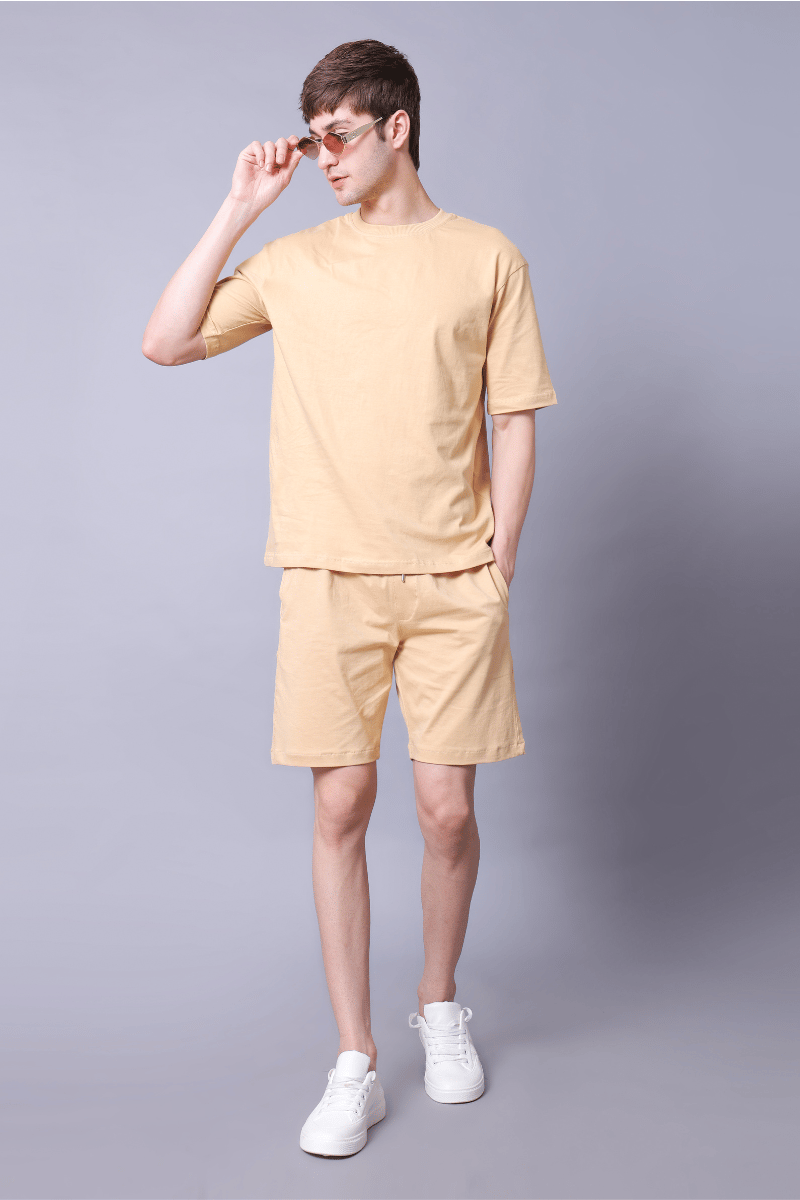 Beige Unisex Co-Ord Set With Shorts