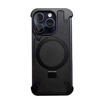 Milan - Magsafe Stand Bezel-Less Metal iPhone Case - Black Leather