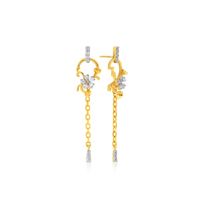 Senco Gold Heavenly Flower Diamond Drop Earrings (1.5 gram / 0.15 Ct / HI-SI / 14K Yellow Gold)