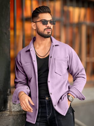 Double Pocket Lavender Shacket-S / Lavender