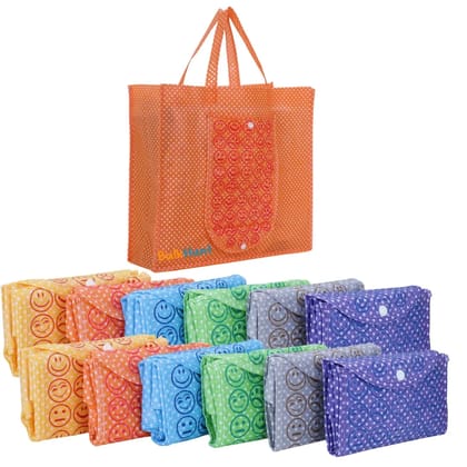 12 Pcs Foldable Reusable Shopping Bags Emoji