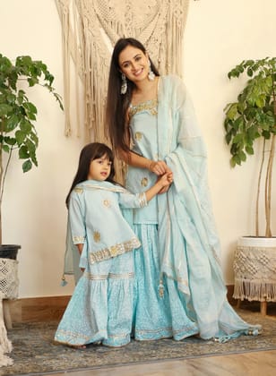 Kids Baby Blue Gota Patti Sharara Set-2-3 Y / Blue