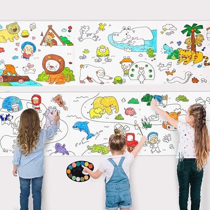 Drawing Paper Roll for Kids, 30x300 CM Large Poster Colouring for Markers Pencils Paints, Art Paper Crafts Sheet, Wall Floor Table DIY Painting Colour Filling Paper, Design- Animal World Educational(105 D)