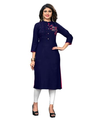 Vbuyz - Blue Rayon Women's Straight Kurti ( Pack of 1 ) - M