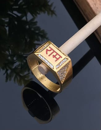 राम Engraved Men's Ring with Studded Stones