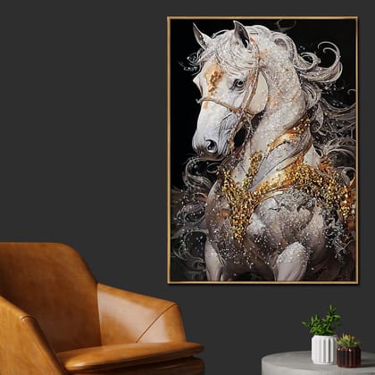 Majestic Equine Symphony Crystal Glass Decorative Wall Paintings online - Right panel (BIG)-Width : 24 Inches & Length : 36 inches / CRYSTAL AND GLASS WORK / COMES WITH A GOLDEN COLOUR OUTER META