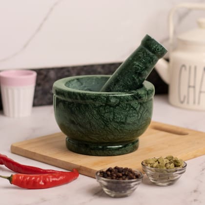 Mortar and Pestle, Green - Handicraft Bazaar-6 Inches / Marble
