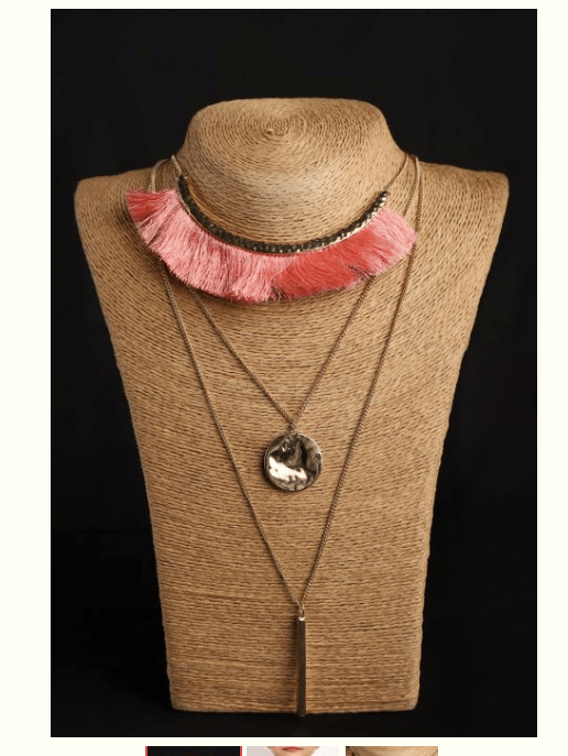 3-Layer Peach Tassel and Metal Necklace