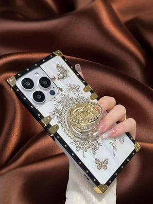 Zazzy Butterfly Rhinestones Ring Holder Luxury Cover-iPhone 15