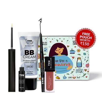 Easy 4 Step Kit (One Full Size Liquid Lipstick, BB Cream, Kajal, Eyeliner + Get a FREE Pouch)-02-spicy-coral / BB Cream (Light Shade)