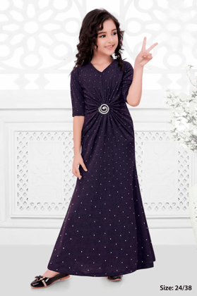Girls Partywear Long Dress [GD-9877] (4-13 Years)-4-5Y (Size - 24) / Imported Knitting