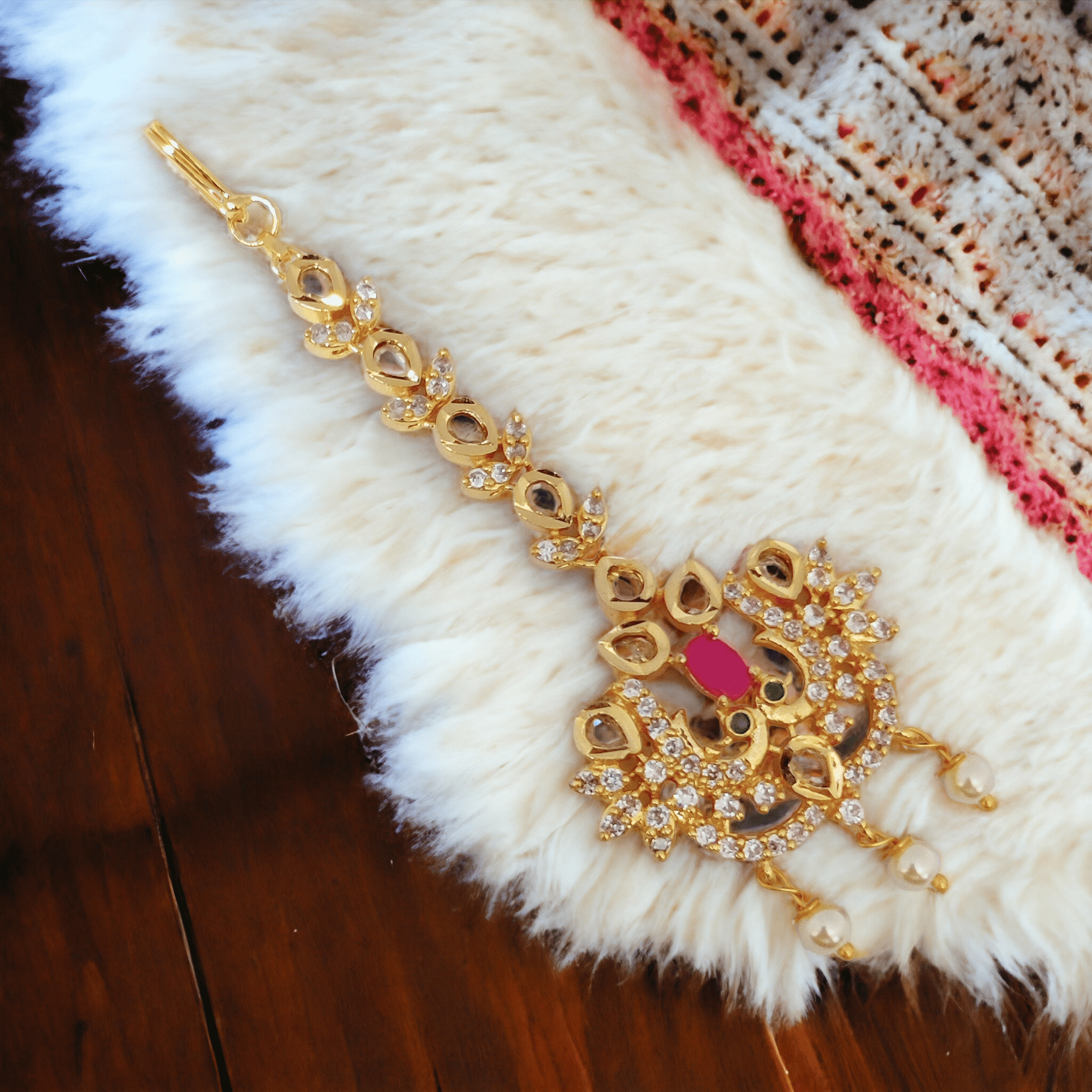 Crimson Charm Gold Tika-Red-Green / Gold Plated