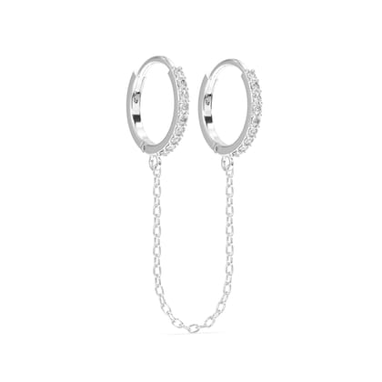 Connecting chain zircon hoops - pair-Rhodium