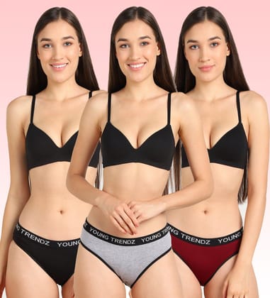 Young Trendz Womens YT Elastic Hipster - 3pcs Pack-XS / Black Grey Maroon