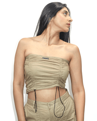 CRUSHED TUBE TOP - BEIGE-XS