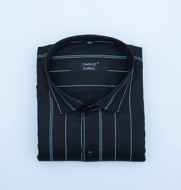 Black Color 100% Lining Shirt For Men's-XXL (44 Inch) (112 CM) / Full