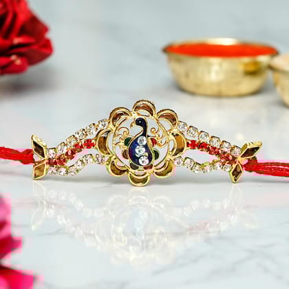Designer Peacock Rakhi and Roli Chawal Pack