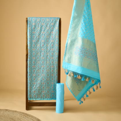 Blue patola full jaal kurta, designer dupatta, plain bottom