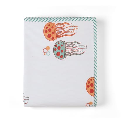 Hand Block Printed 3 Layer Mulmul AC Dohar 60x90-Orange/Blue/White / Mulmul / 60x90 Inches