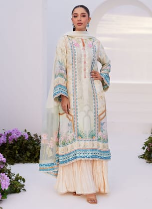 Farah Talib Aziz Zaza Prints '24 - TURKISH AQUA SHIRT AND DUPATTA-XS