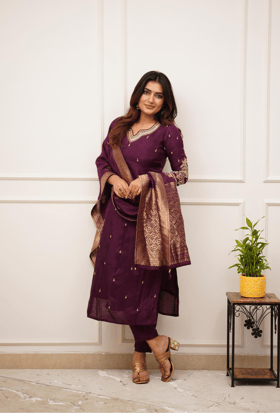 Wine Color Fully Stitched Suit set with Dupataa-M-38