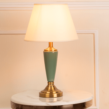 The Colonial Green and Gold Decorative Table Lamps for Study-Height - 21 Inches & Width -  13 Inches / Available / Stainless Steel + Ceramic