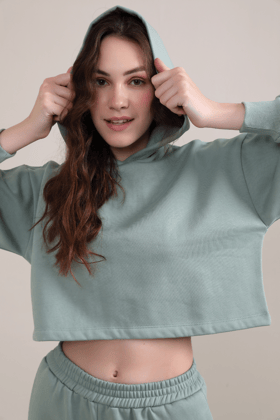Crop Hoodie-Granite Green-S