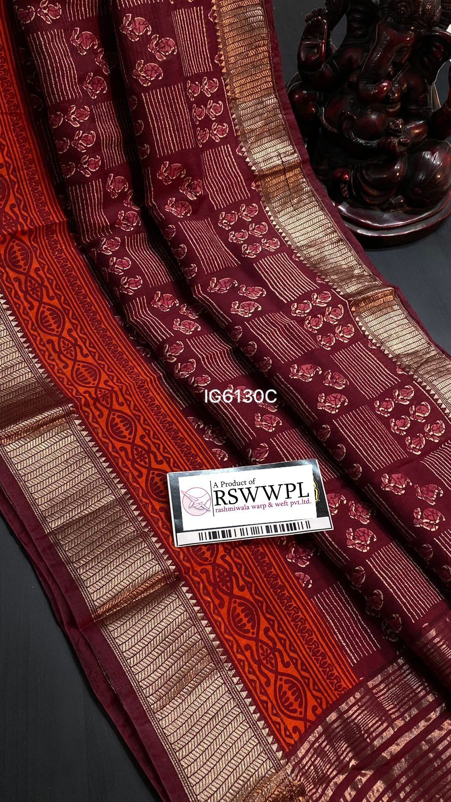 Red Elegant Maheswari print saree with intricate jari border weaving, a blend of tradition and contemporary grace.-Red / Soft Silk / Fancy