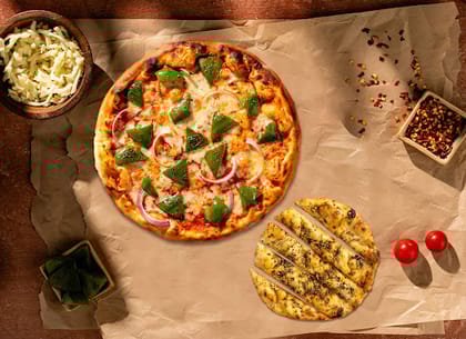 Onion & Capsicum Pizza (Naples 4 Slice) + Garlic Bread