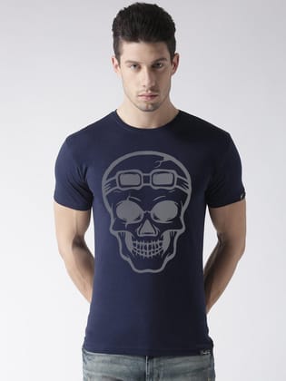 Young Trendz Bio-Wash Cotton Half Sleeve SKULL Graphic Printed NAVYBLUE T-Shirt-NAVYBLUE / Medium / 100% Bio Wash Cotton