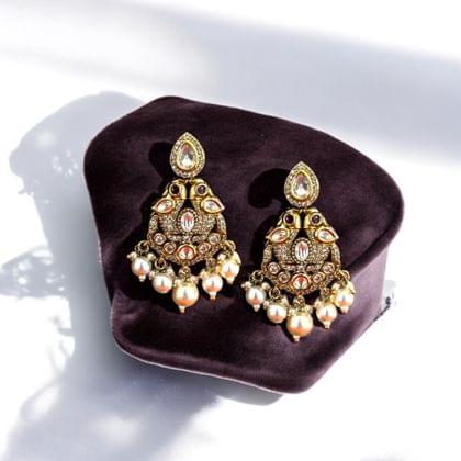 Kundan Pearl Earrings With Polki Stones By Dia Art Jewels