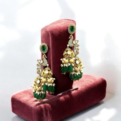 Peacock inspired Kundan and Pearl Earrings By Dia Art Jewels